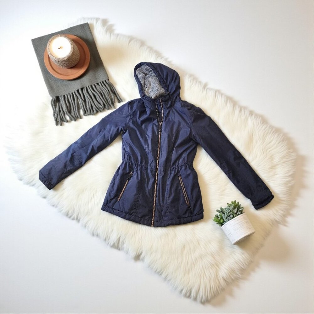 Free Country Navy Blue Fleece Lined Hooded Windbreaker Jacket Women’s Small